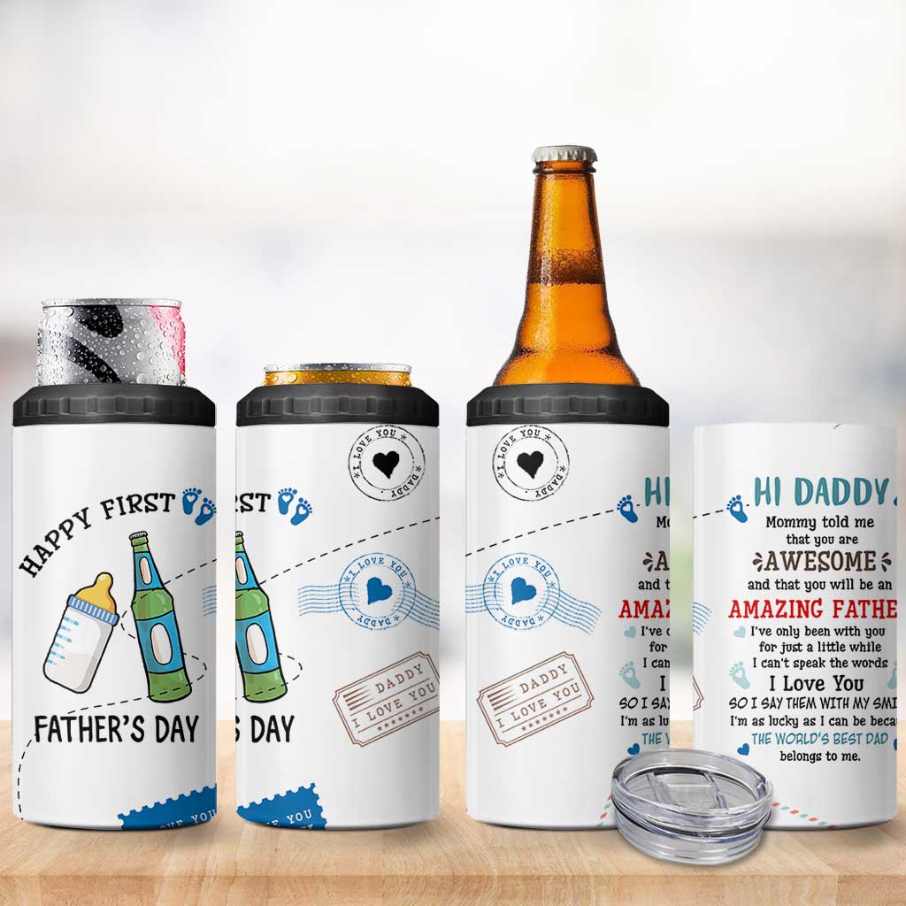 First Fathers Day 4 in 1 Can Cooler Tumbler New Baby 1st Daddy Gifts Ideas