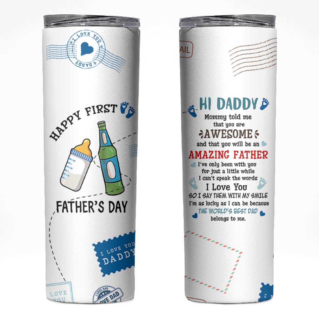 First Fathers Day Skinny Tumbler New Baby 1st Daddy Gifts Ideas