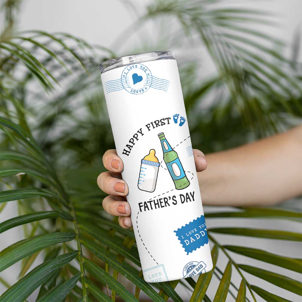 First Fathers Day Skinny Tumbler New Baby 1st Daddy Gifts Ideas