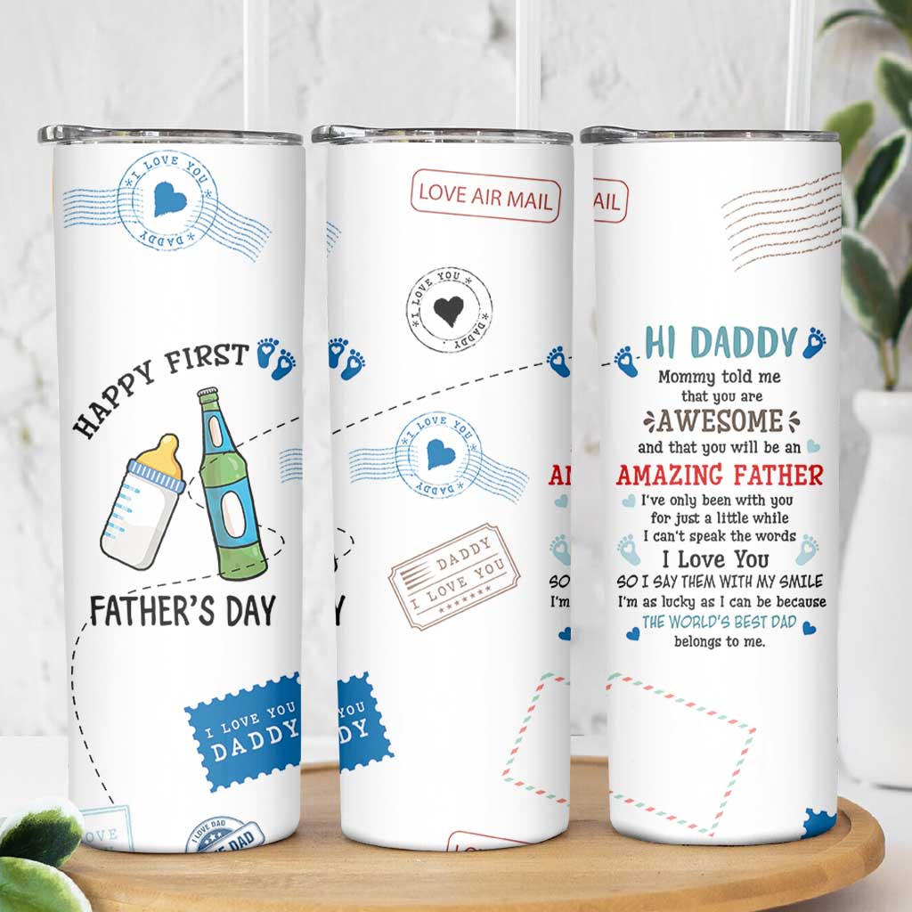 First Fathers Day Skinny Tumbler New Baby 1st Daddy Gifts Ideas