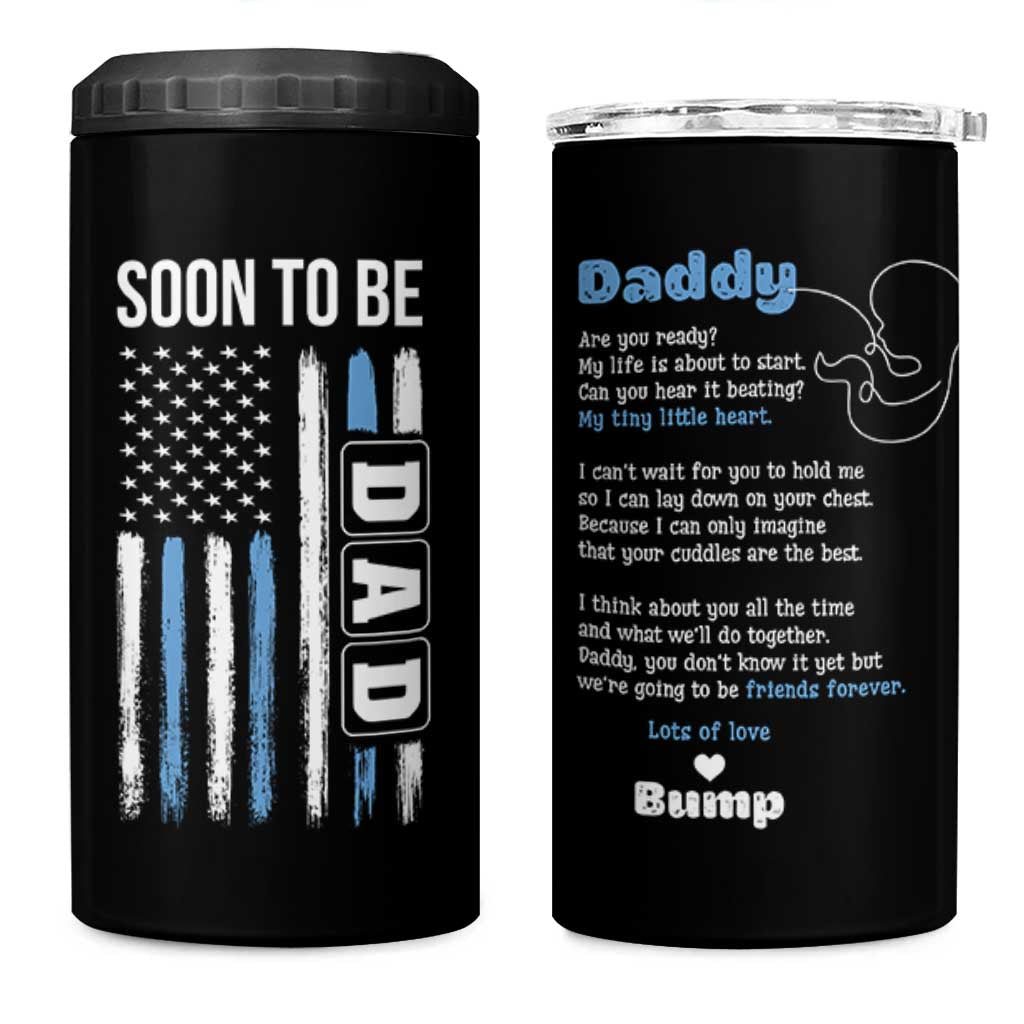 Soon To Be Dad 4 in 1 Can Cooler Tumbler Funny Pregnancy Announcement Dad American Flag