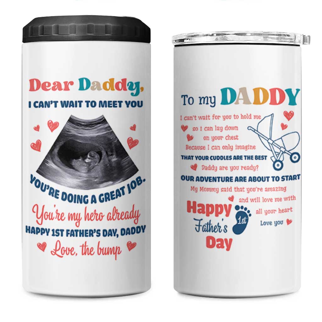 Happy First Fathers Day 4 in 1 Can Cooler Tumbler New Dad 1st Time Daddy Announcement