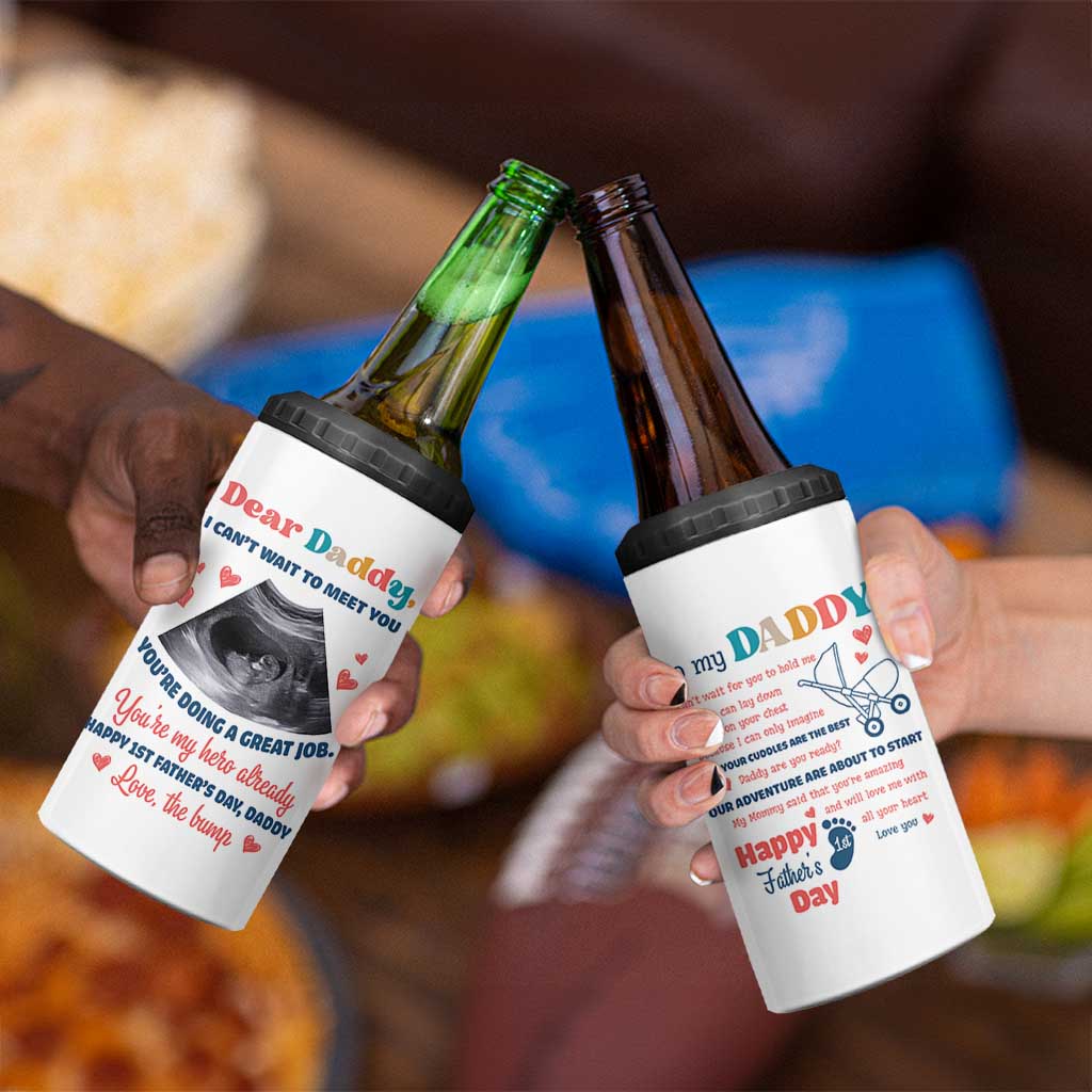 Happy First Fathers Day 4 in 1 Can Cooler Tumbler New Dad 1st Time Daddy Announcement