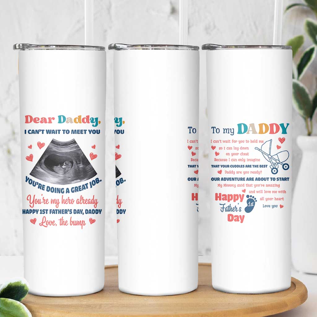 Happy First Fathers Day Skinny Tumbler New Dad 1st Time Daddy Announcement