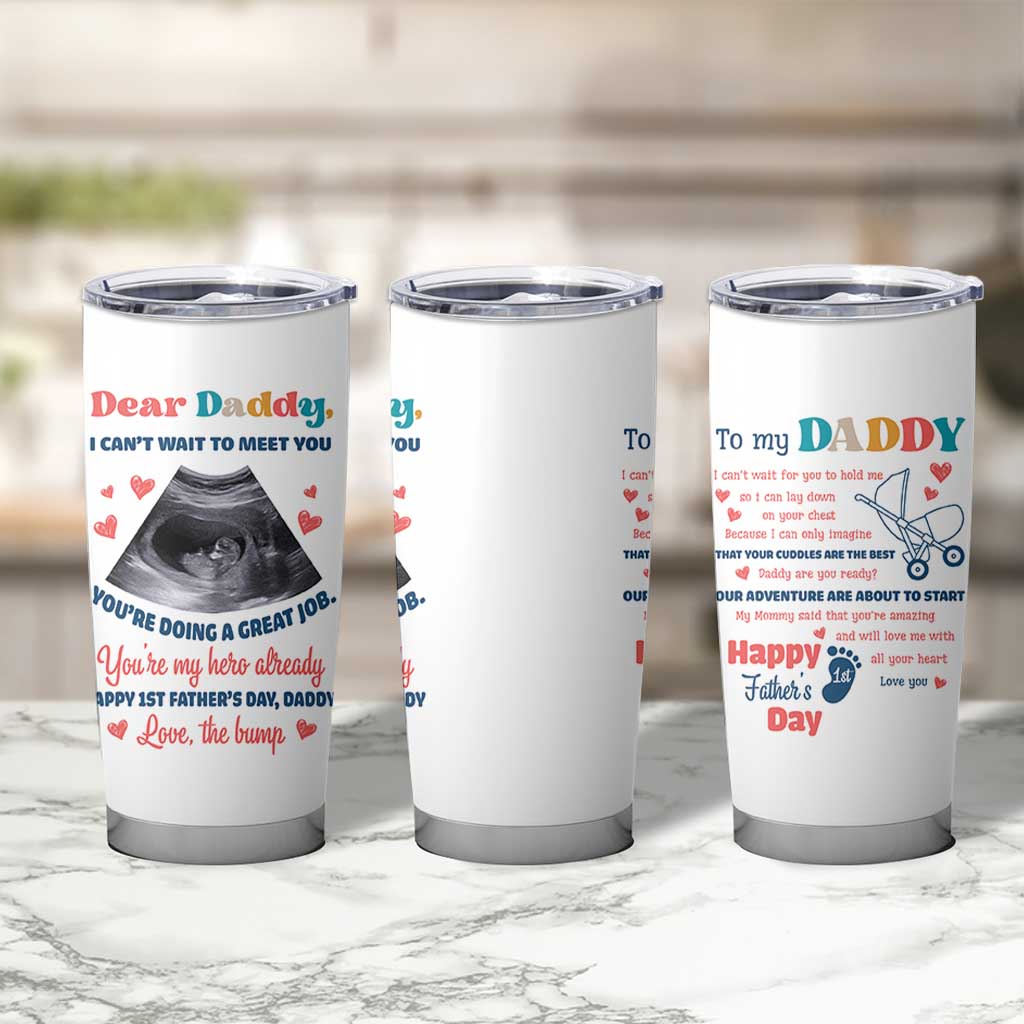 Happy First Fathers Day Tumbler Cup New Dad 1st Time Daddy Announcement