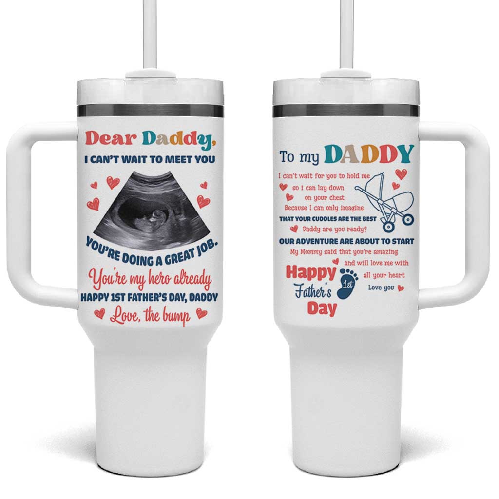Happy First Fathers Day Tumbler With Handle New Dad 1st Time Daddy Announcement