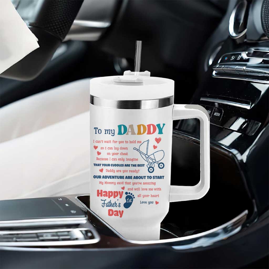 Happy First Fathers Day Tumbler With Handle New Dad 1st Time Daddy Announcement