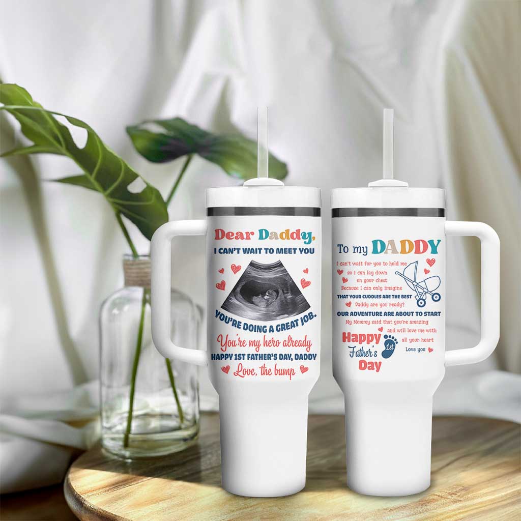 Happy First Fathers Day Tumbler With Handle New Dad 1st Time Daddy Announcement