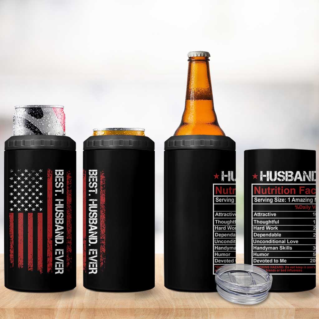 Best Husband Ever 4 in 1 Can Cooler Tumbler Wedding Anniversary Valentines Day Gift For Him US Flag