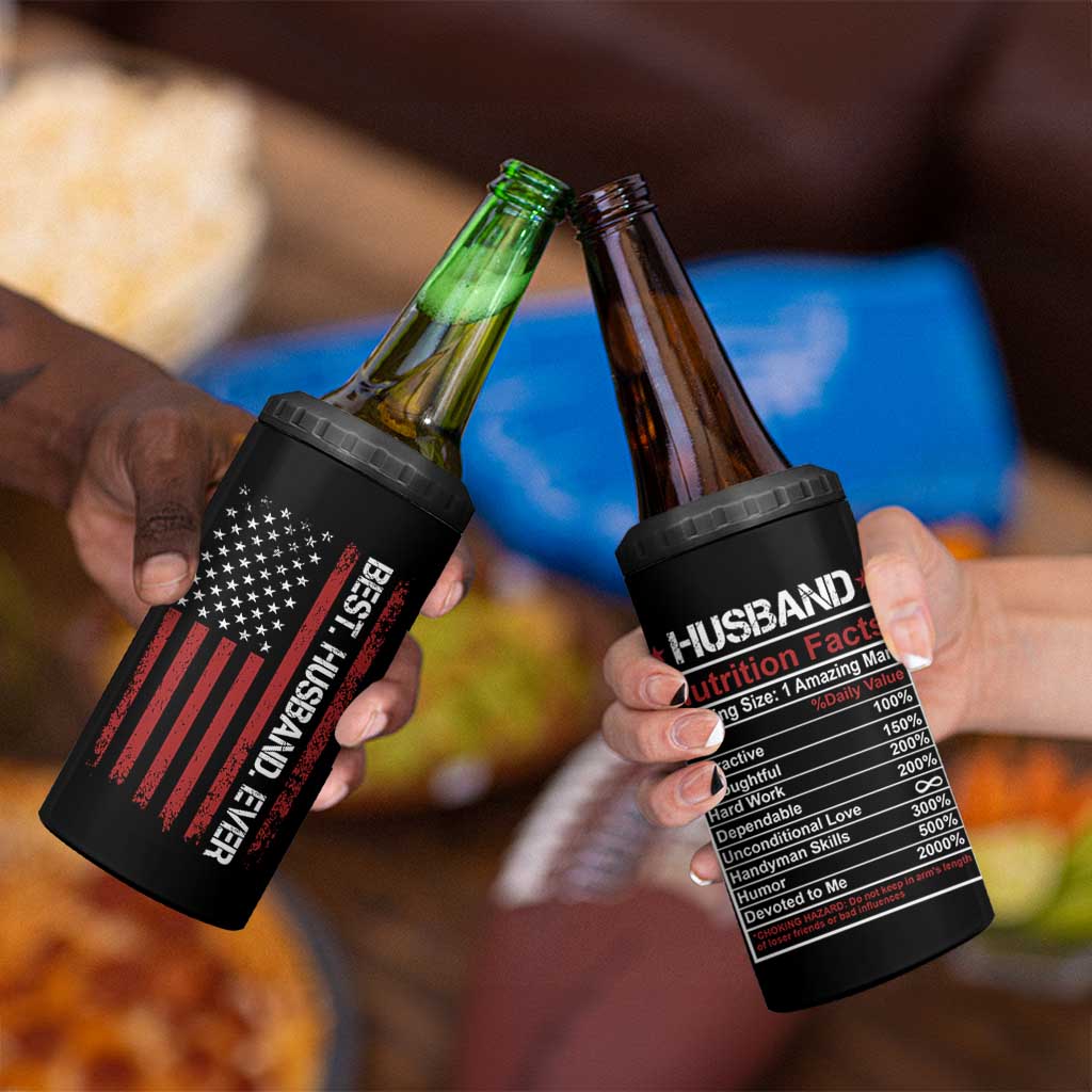 Best Husband Ever 4 in 1 Can Cooler Tumbler Wedding Anniversary Valentines Day Gift For Him US Flag