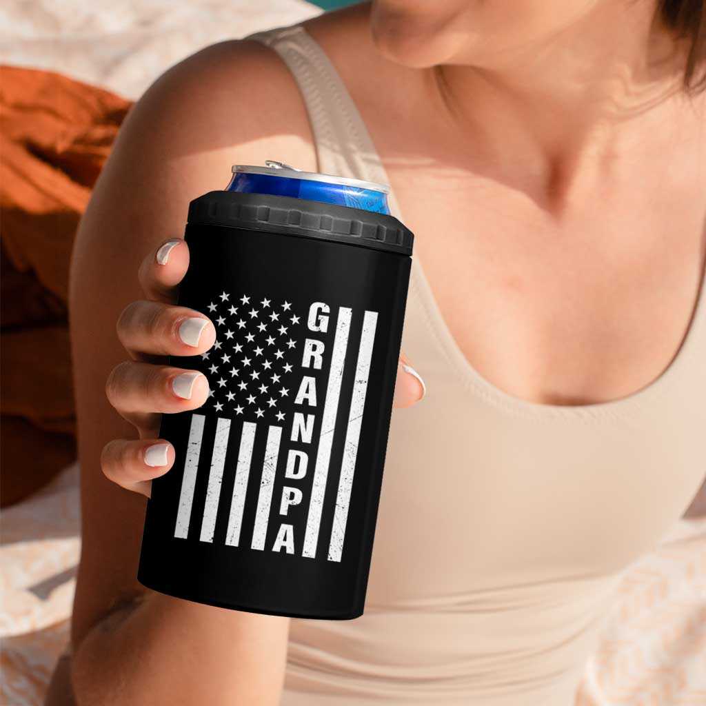 Grandpa 4 in 1 Can Cooler Tumbler Vintage American Flag Fathers Day - Wonder Print Shop