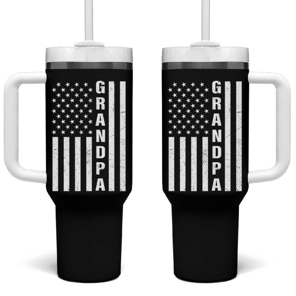 Grandpa Tumbler With Handle Vintage American Flag Fathers Day - Wonder Print Shop