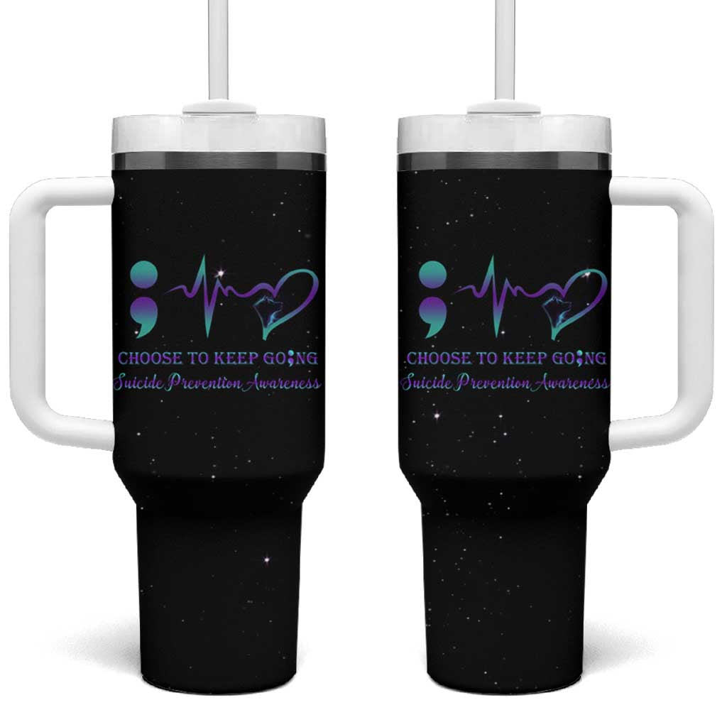 Suicide Prevention Awareness Tumbler With Handle Teal Purple Ribbon Semicolon Choose To Keep Going - Wonder Print Shop