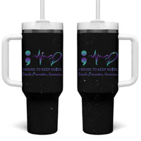 Suicide Prevention Awareness Tumbler With Handle Teal Purple Ribbon Semicolon Choose To Keep Going - Wonder Print Shop