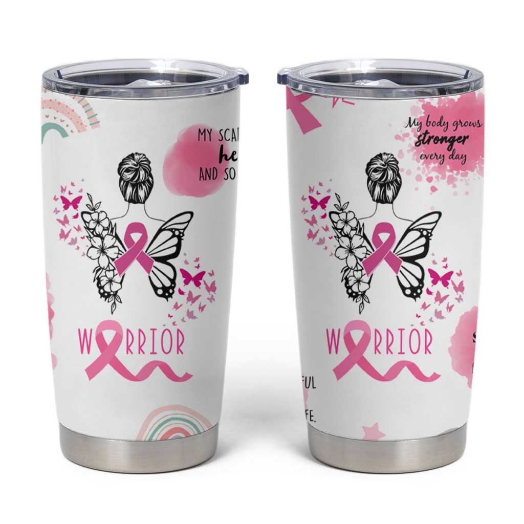 Breast Cancer Survivor Tumbler Cup With Inspirational Words Get Well Soon Gifts - Wonder Print Shop