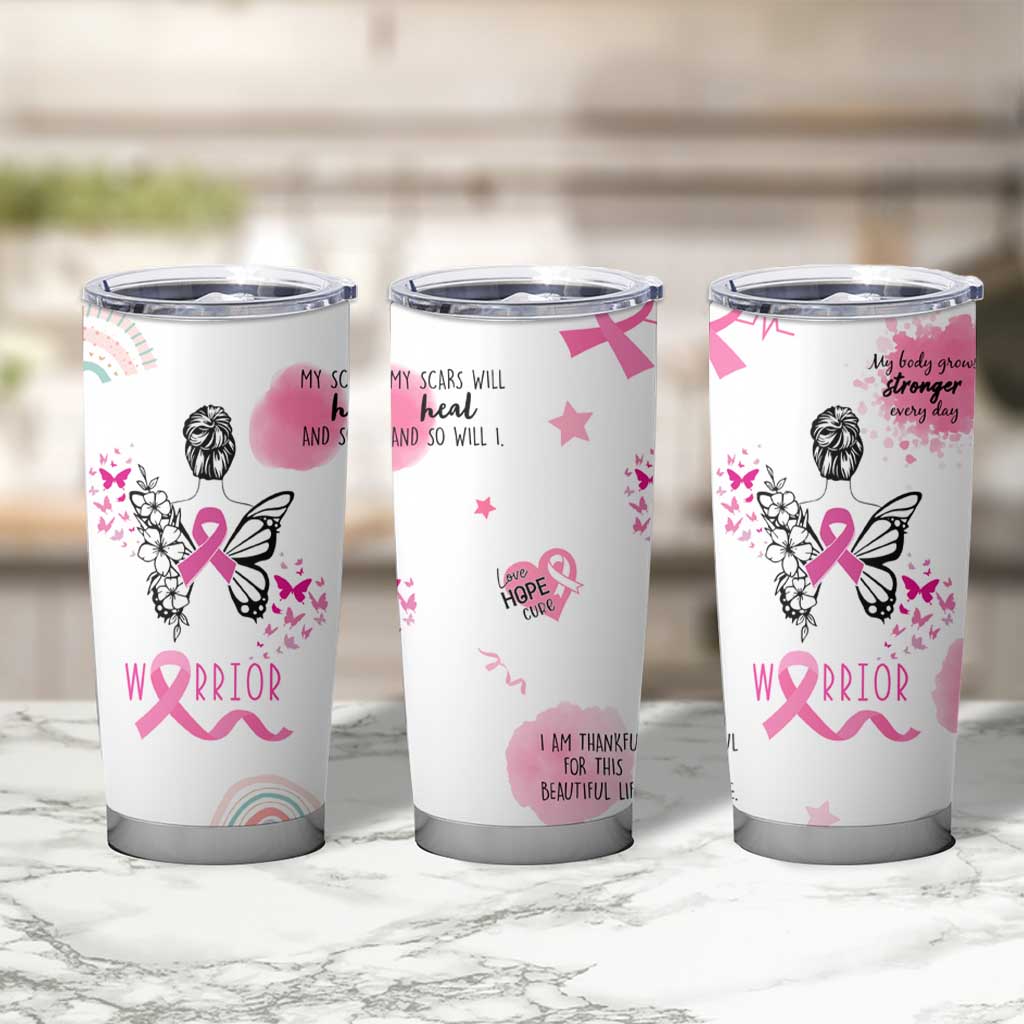Breast Cancer Survivor Tumbler Cup With Inspirational Words Get Well Soon Gifts - Wonder Print Shop