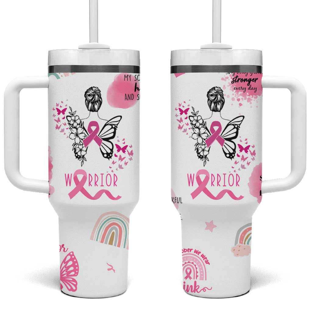Breast Cancer Survivor Tumbler With Handle With Inspirational Words Get Well Soon Gifts - Wonder Print Shop
