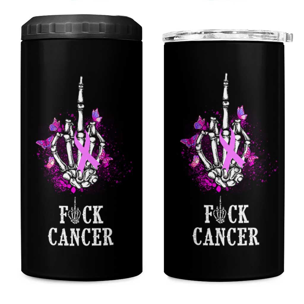 Pink Ribbon Fck Cancer 4 in 1 Can Cooler Tumbler Recovery Support Gifts For Survivors