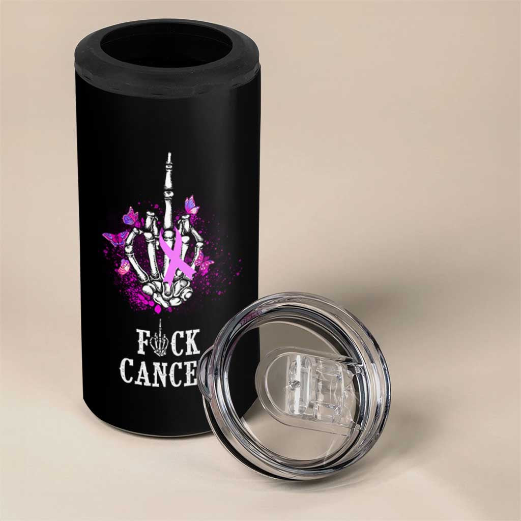 Pink Ribbon Fck Cancer 4 in 1 Can Cooler Tumbler Recovery Support Gifts For Survivors
