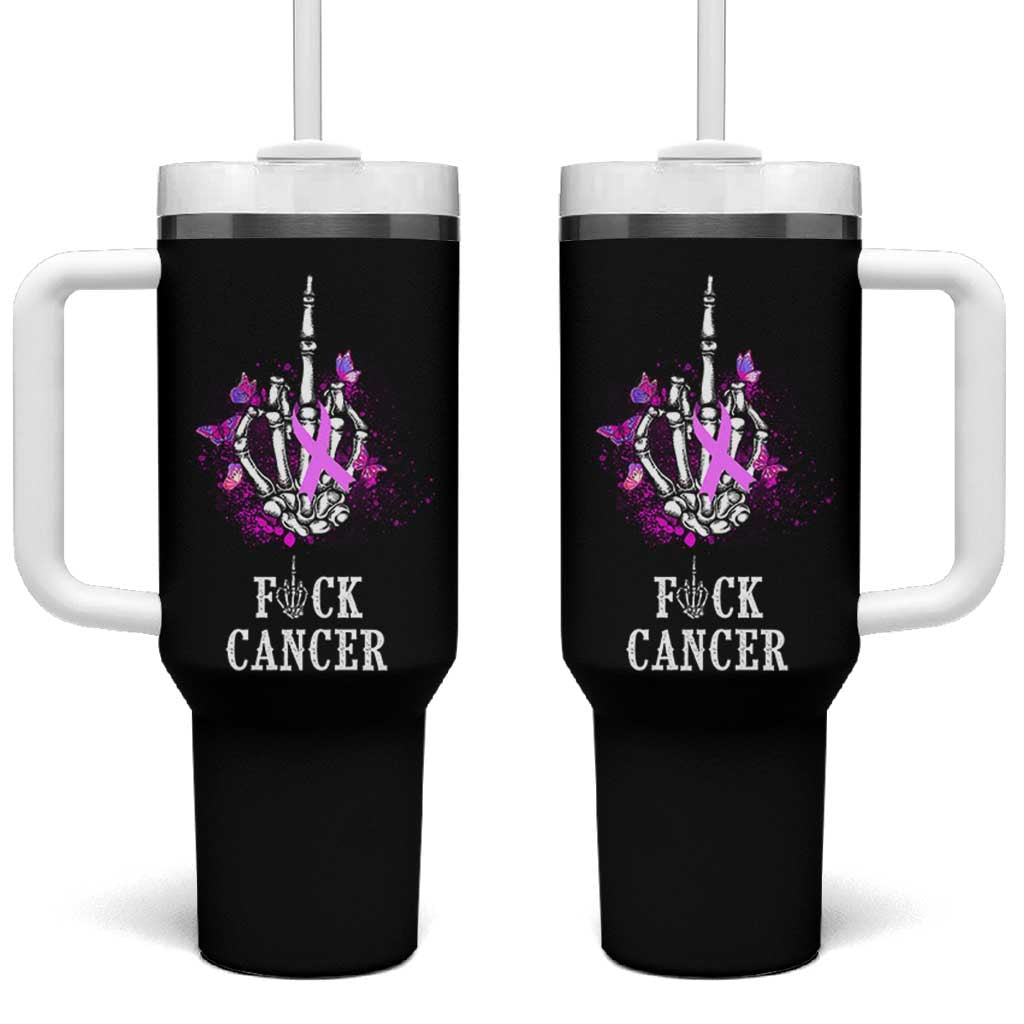 Pink Ribbon Fck Cancer Tumbler With Handle Recovery Support Gifts For Survivors
