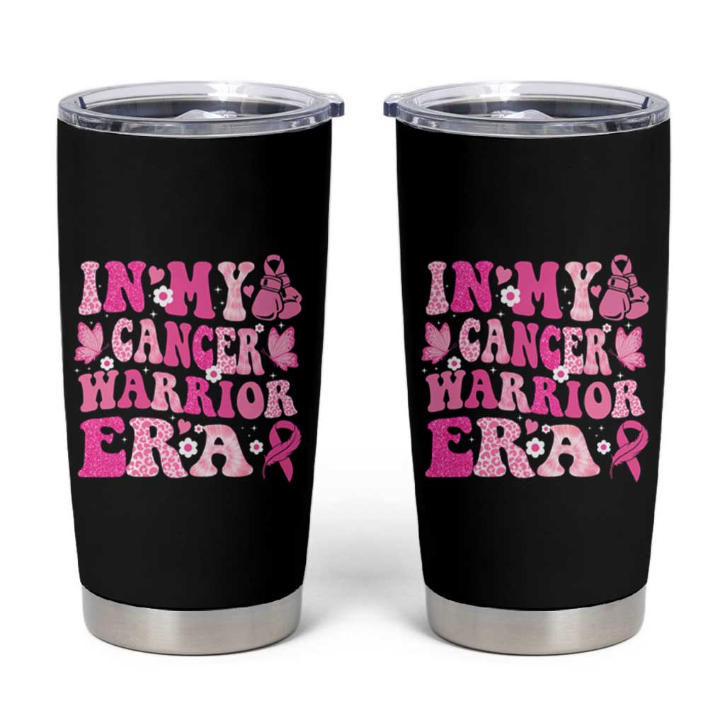 Breast Cancer Survivor Tumbler Cup Pink Ribbon In My Cancer Warrior Era Groovy - Wonder Print Shop
