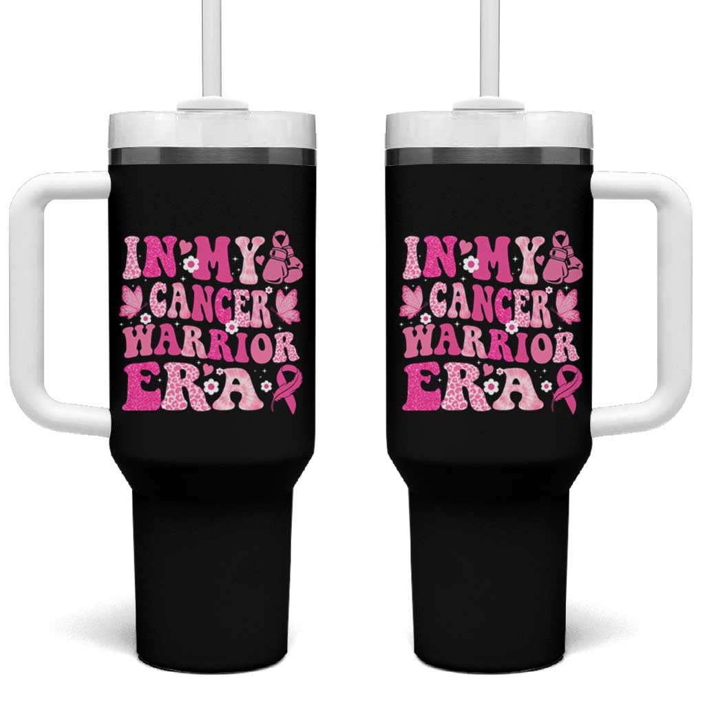 Breast Cancer Survivor Tumbler With Handle Pink Ribbon In My Cancer Warrior Era Groovy - Wonder Print Shop
