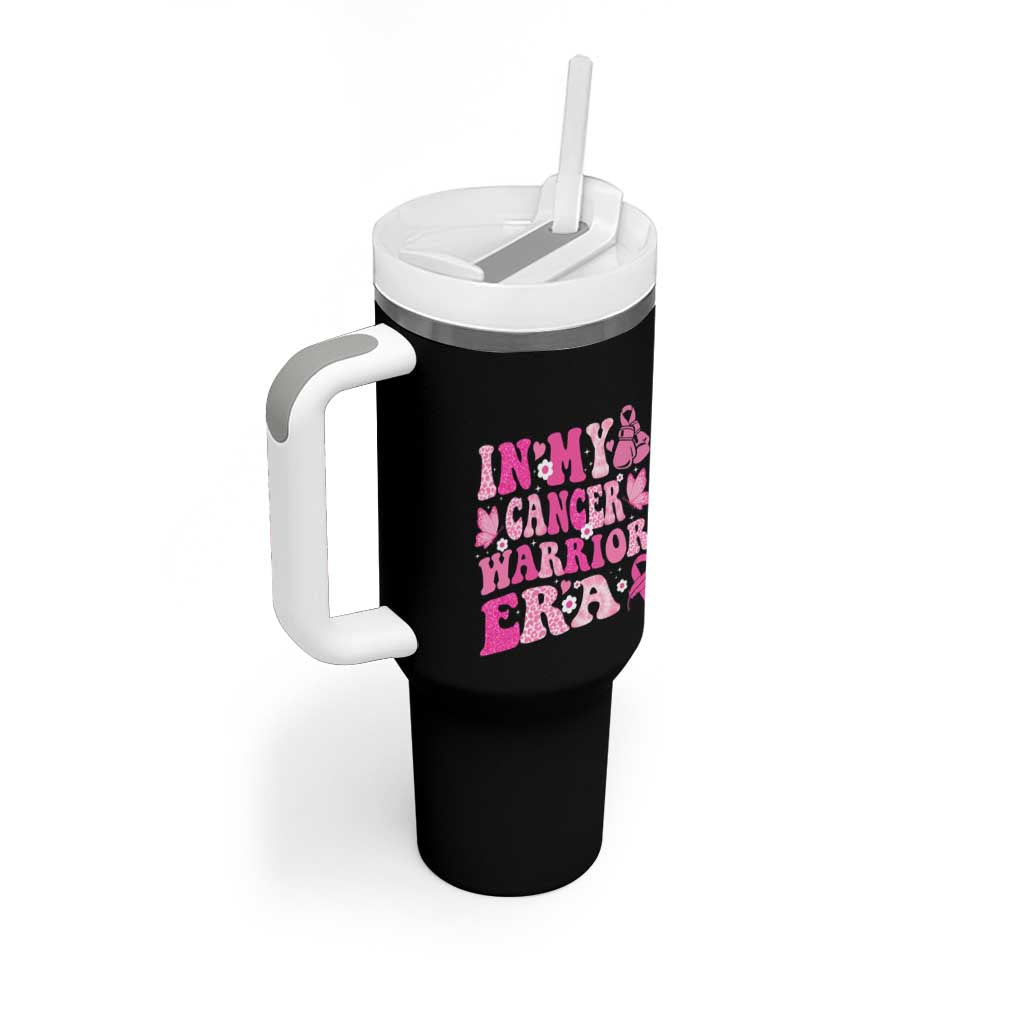 Breast Cancer Survivor Tumbler With Handle Pink Ribbon In My Cancer Warrior Era Groovy - Wonder Print Shop