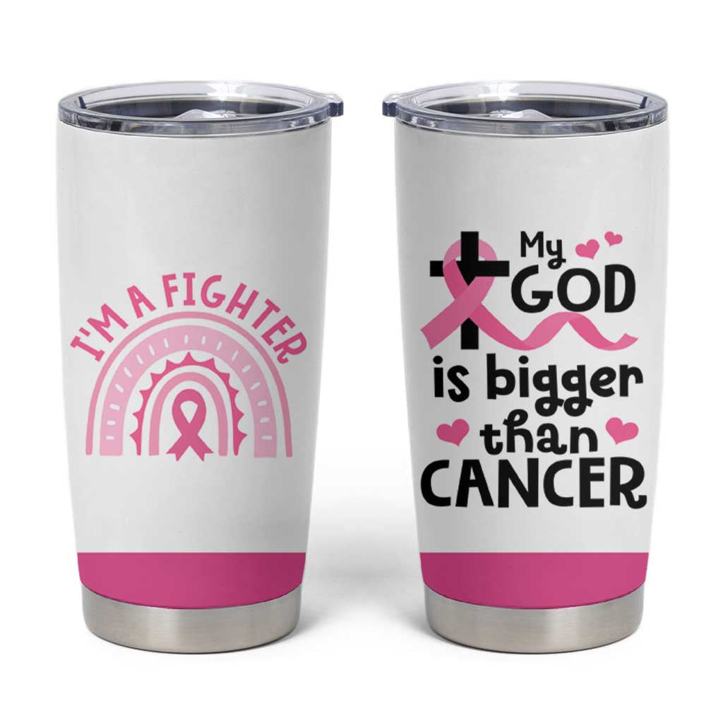 Breast Cancer Awareness Tumbler Cup Pink Ribbon My God is Stronger Than Cancer Christian Gift - Wonder Print Shop