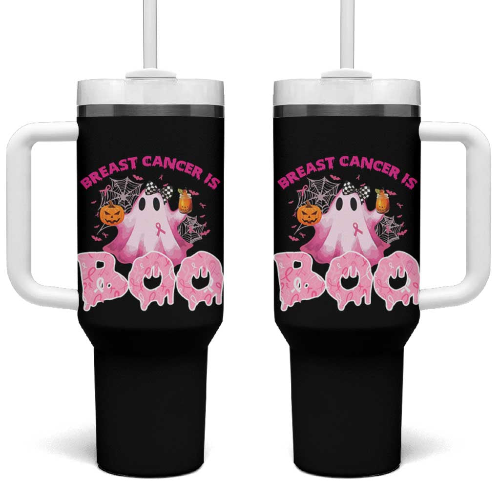 Breast Cancer Awareness Tumbler With Handle Pink Ribbon Boojee Halloween Support The Fighters - Wonder Print Shop
