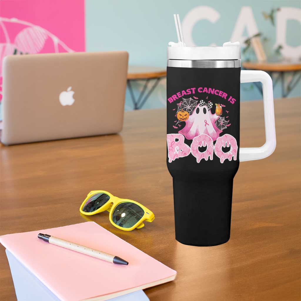 Breast Cancer Awareness Tumbler With Handle Pink Ribbon Boojee Halloween Support The Fighters - Wonder Print Shop