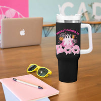 Breast Cancer Awareness Tumbler With Handle Pink Ribbon Boojee Halloween Support The Fighters - Wonder Print Shop