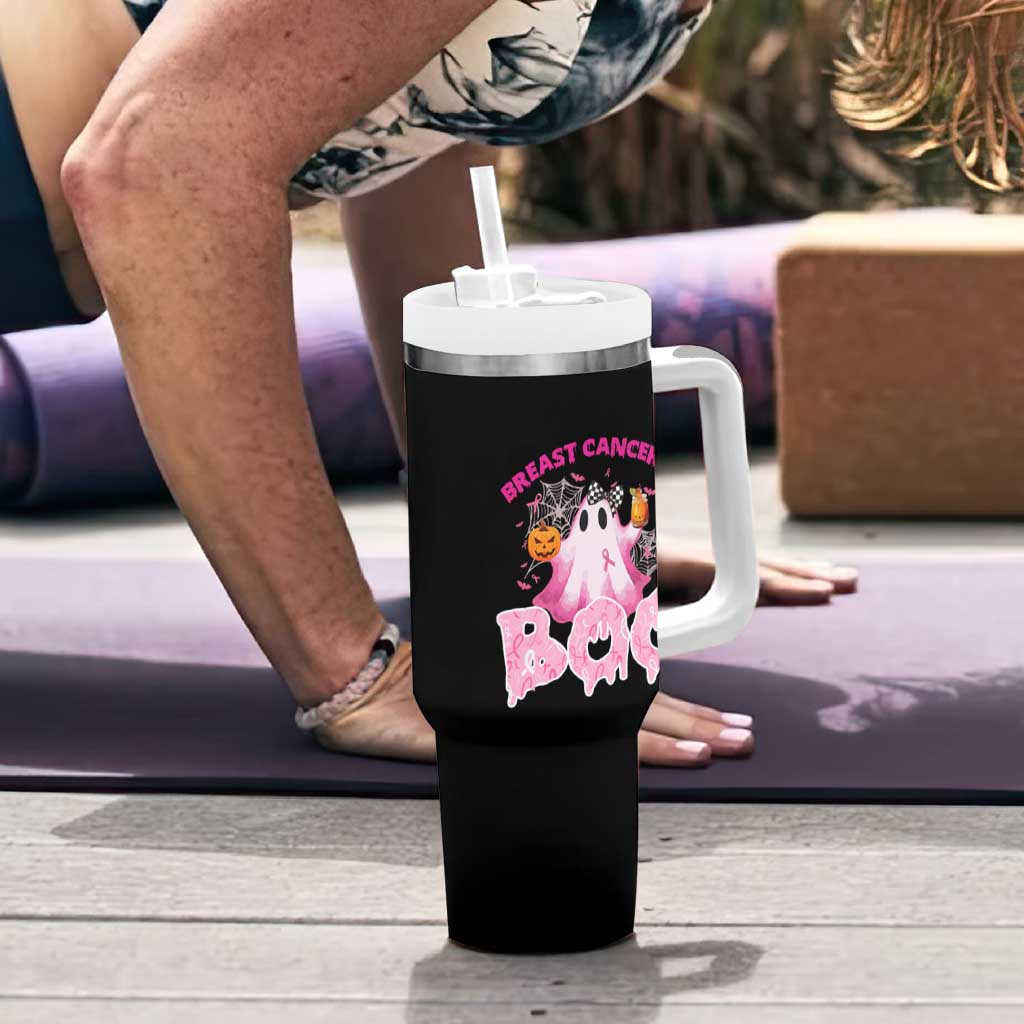 Breast Cancer Awareness Tumbler With Handle Pink Ribbon Boojee Halloween Support The Fighters - Wonder Print Shop