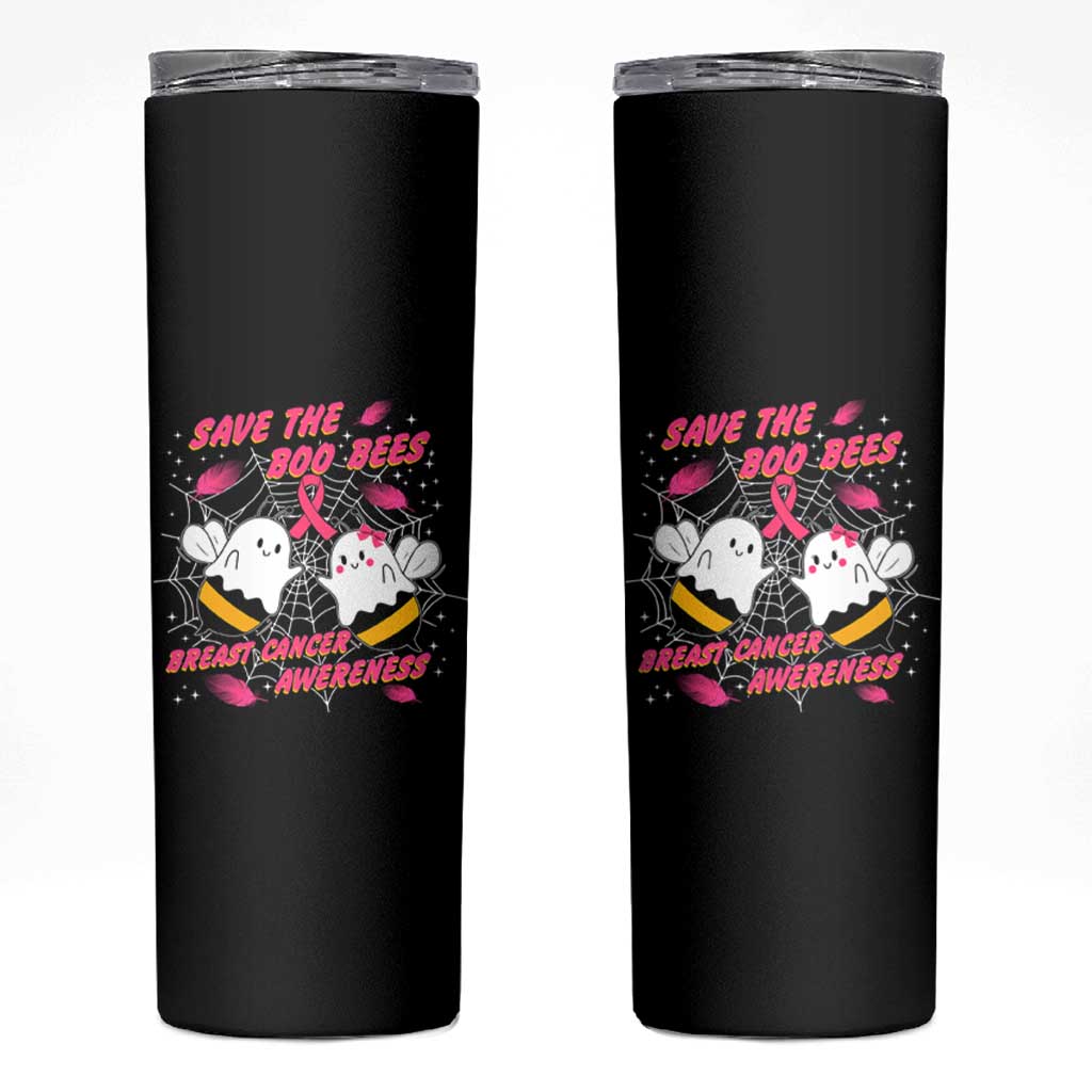 Breast Cancer Halloween Skinny Tumbler Pink Ribbon Save The Boobees Boo Bees - Wonder Print Shop