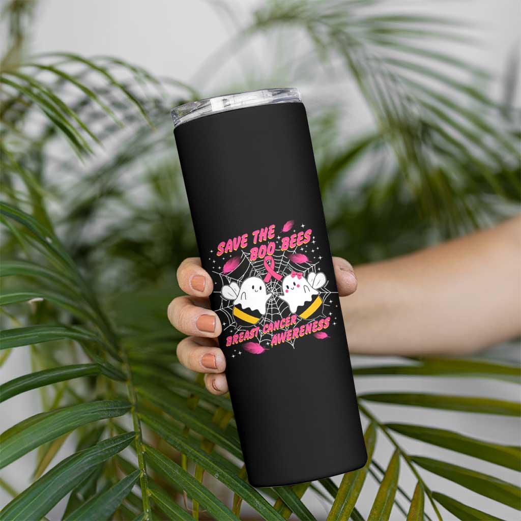 Breast Cancer Halloween Skinny Tumbler Pink Ribbon Save The Boobees Boo Bees - Wonder Print Shop