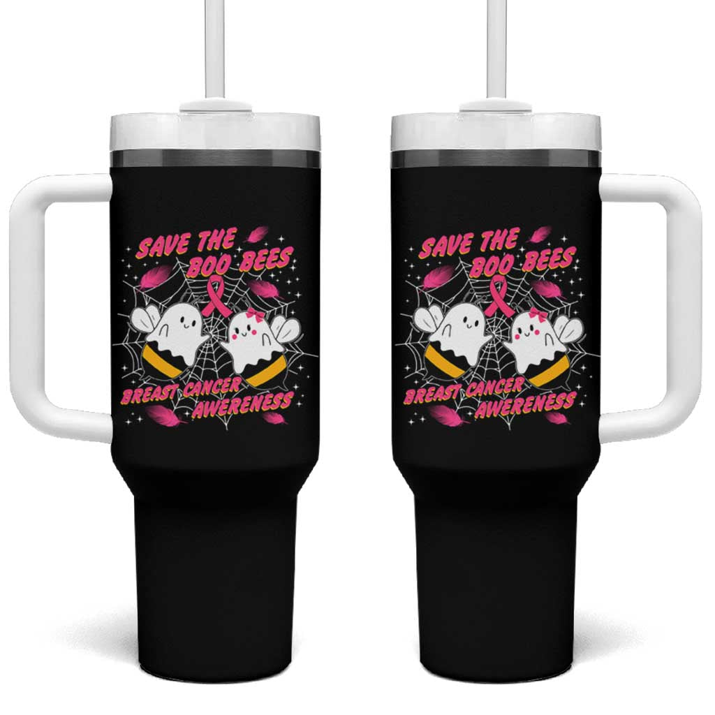Breast Cancer Halloween Tumbler With Handle Pink Ribbon Save The Boobees Boo Bees - Wonder Print Shop