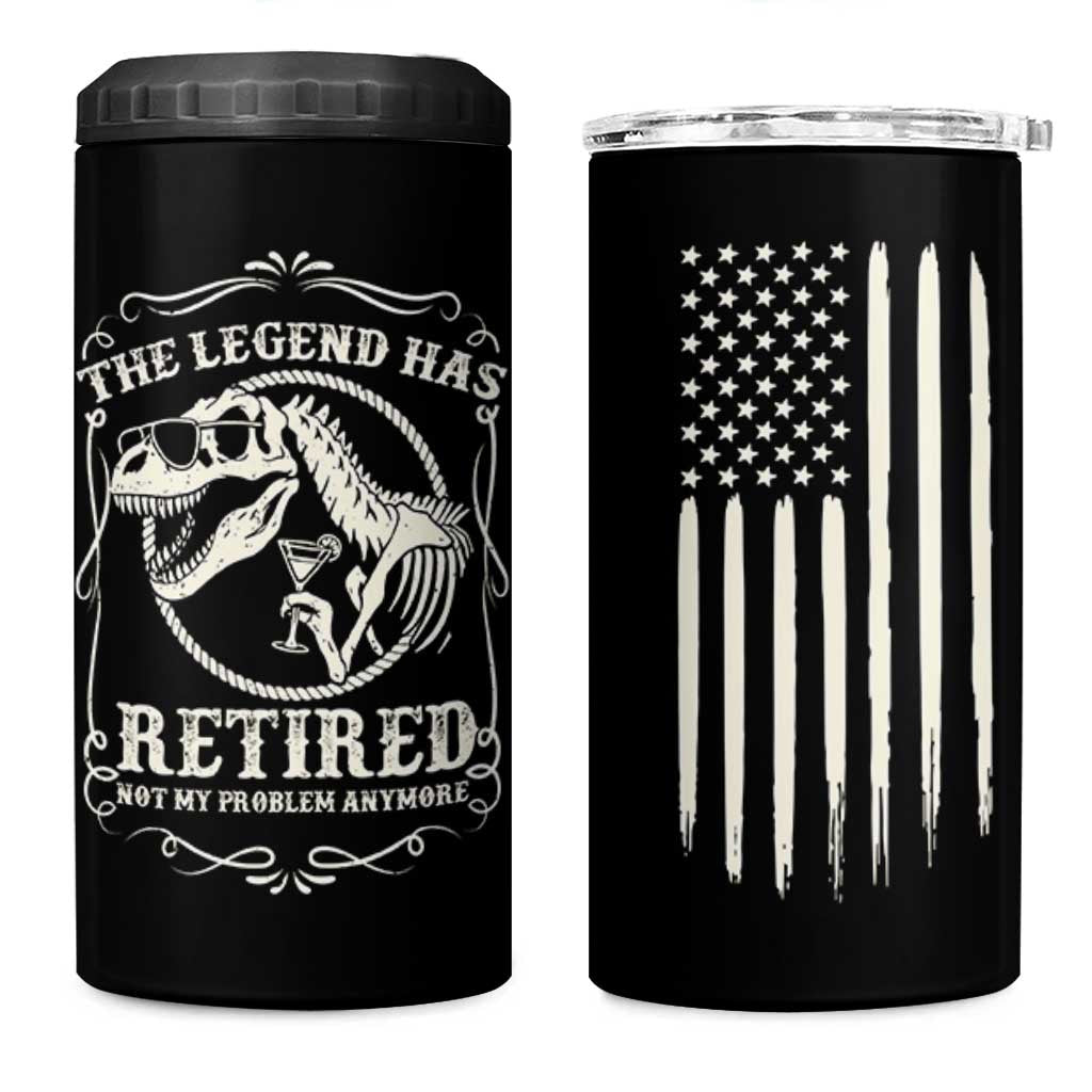 The Legend Has Retired 4 in 1 Can Cooler Tumbler Funny Retired Retirement Gifts For Men Coworkers USA Flag