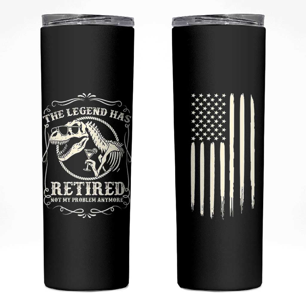 The Legend Has Retired Skinny Tumbler Funny Retired Retirement Gifts For Men Coworkers USA Flag