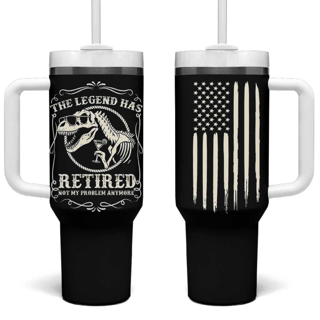 The Legend Has Retired Tumbler With Handle Funny Retired Retirement Gifts For Men Coworkers USA Flag