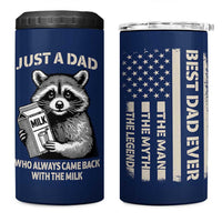 Just A Dad Who Came Back With The Milk 4 in 1 Can Cooler Tumbler Father's Day Raccoon Dark Humor