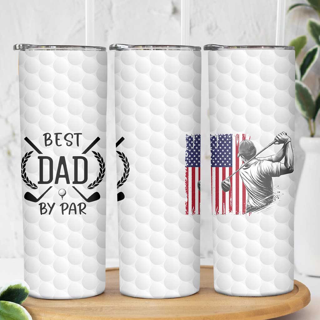 Dad Golf Skinny Tumbler Best Dad By Par Golfing Golfer American Flag Fathers Day