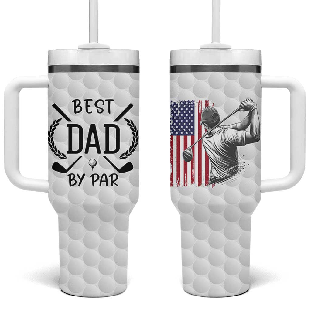 Dad Golf Tumbler With Handle Best Dad By Par Golfing Golfer American Flag Fathers Day
