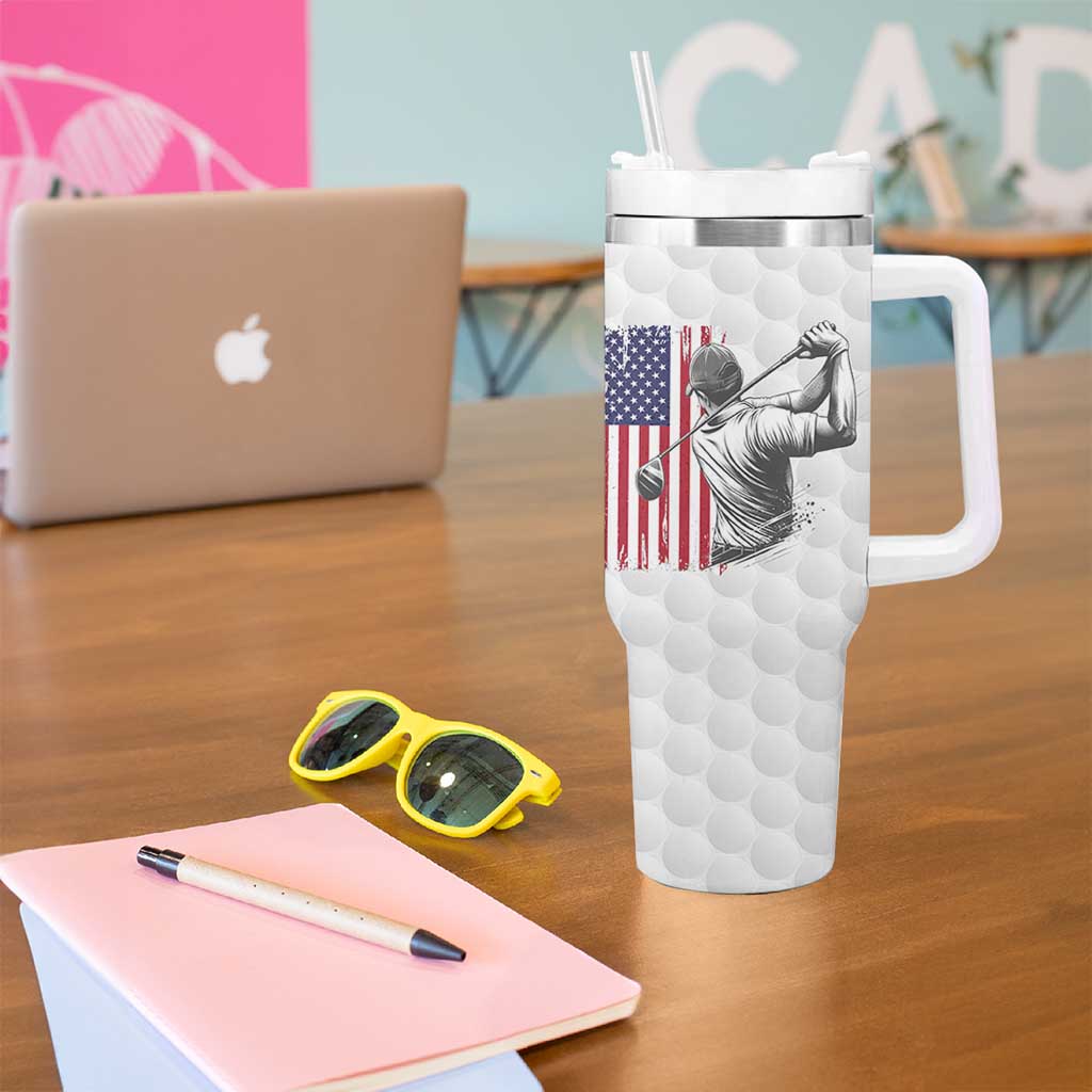Dad Golf Tumbler With Handle Best Dad By Par Golfing Golfer American Flag Fathers Day