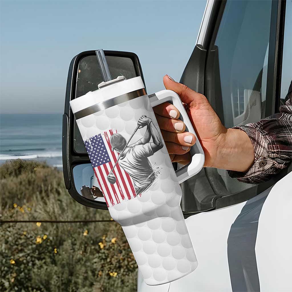 Dad Golf Tumbler With Handle Best Dad By Par Golfing Golfer American Flag Fathers Day