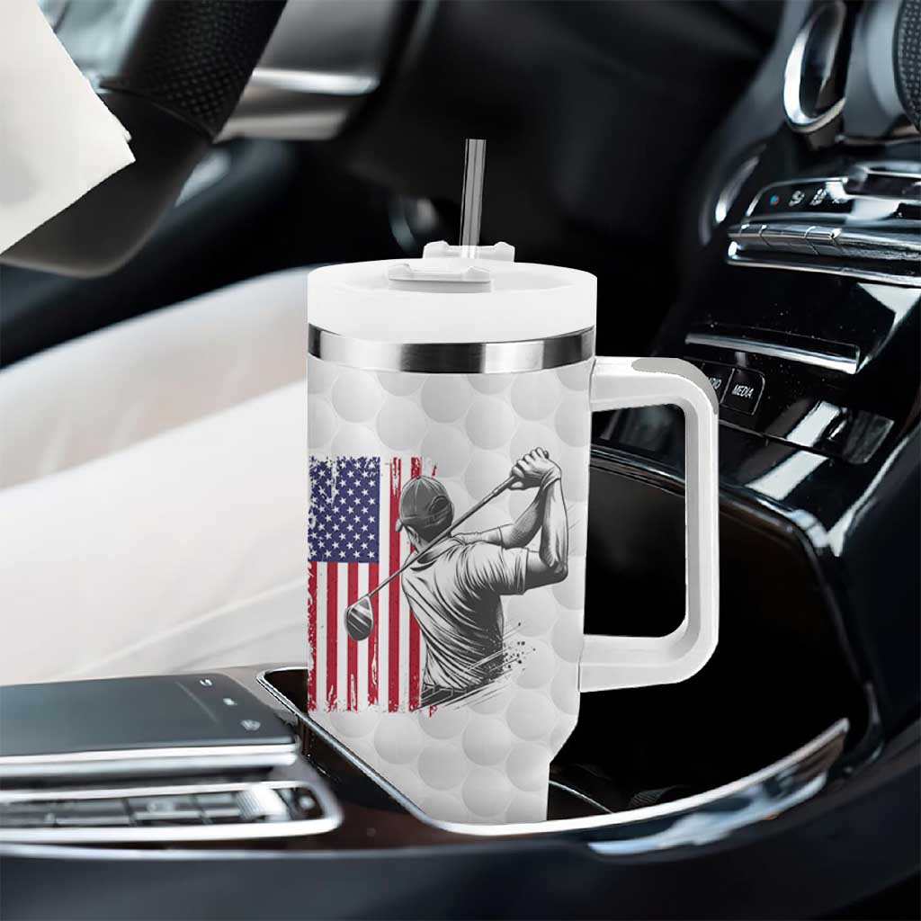 Dad Golf Tumbler With Handle Best Dad By Par Golfing Golfer American Flag Fathers Day