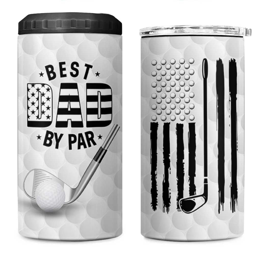 Dad Golf 4 in 1 Can Cooler Tumbler Best Dad By Par Golf Ball Texture American Flag