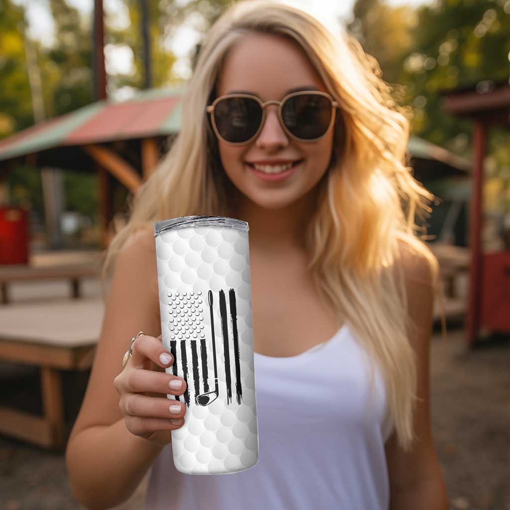 Dad Golf Skinny Tumbler Best Dad By Par Golf Ball Texture American Flag