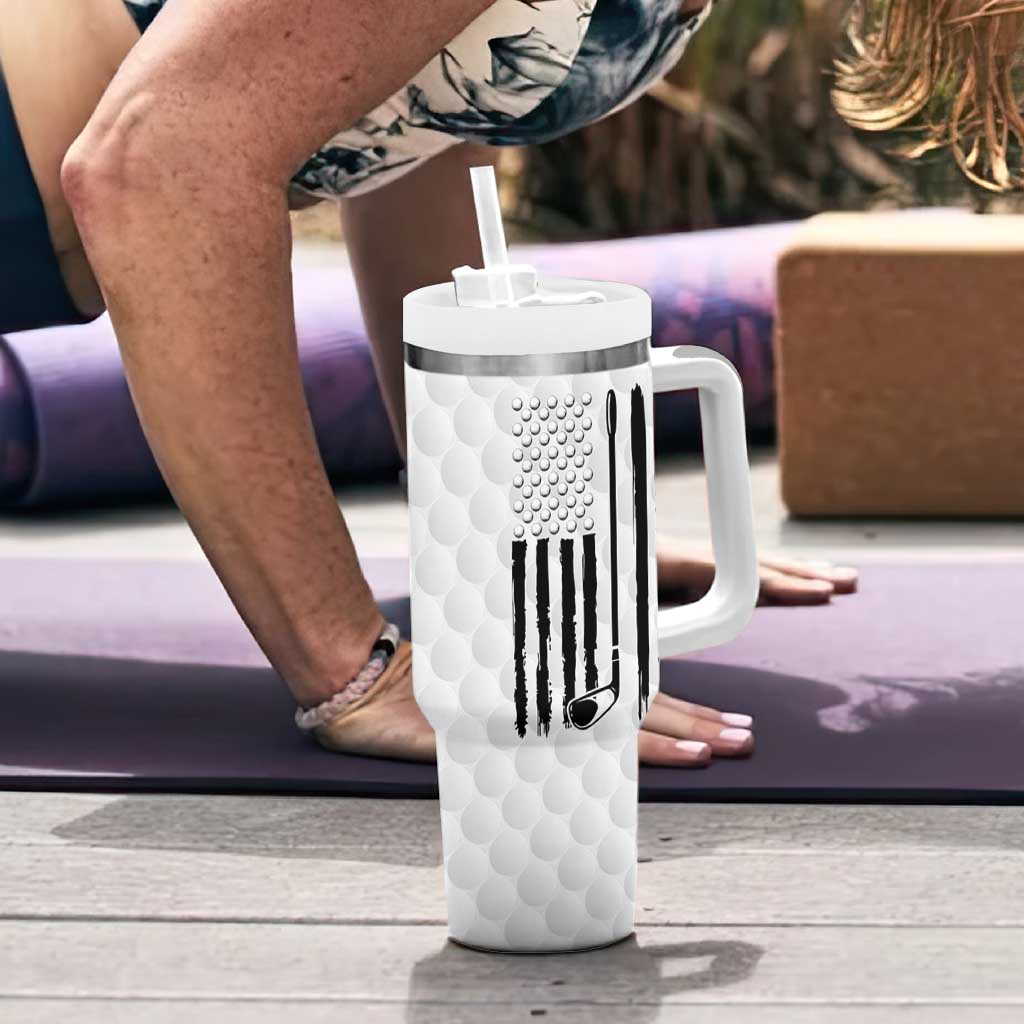 Dad Golf Tumbler With Handle Best Dad By Par Golf Ball Texture American Flag