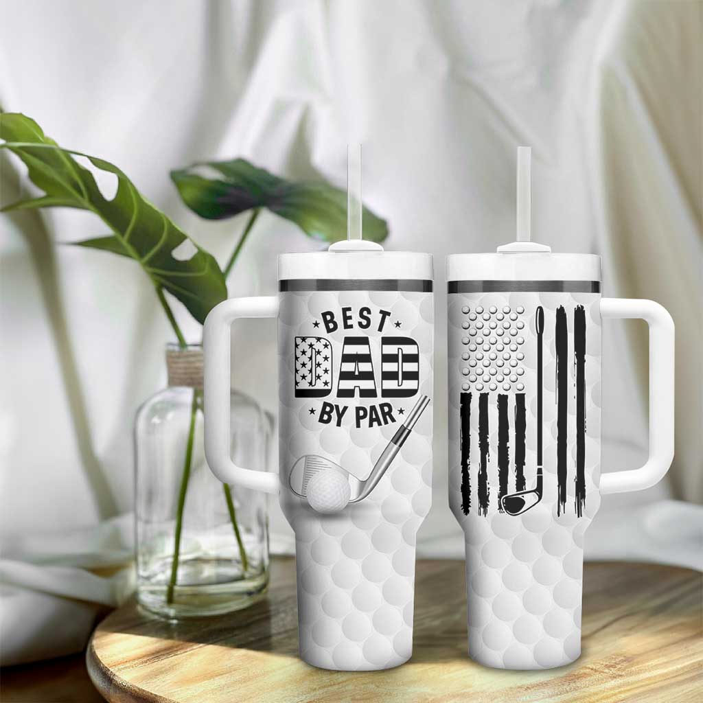 Dad Golf Tumbler With Handle Best Dad By Par Golf Ball Texture American Flag