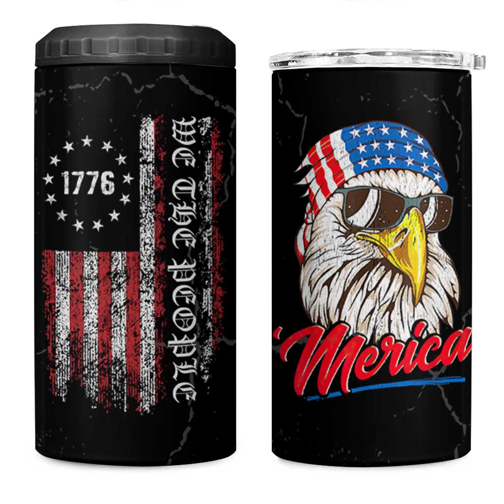 American Flag 4 in 1 Can Cooler Tumbler We The People Bald Eagle Patriotic