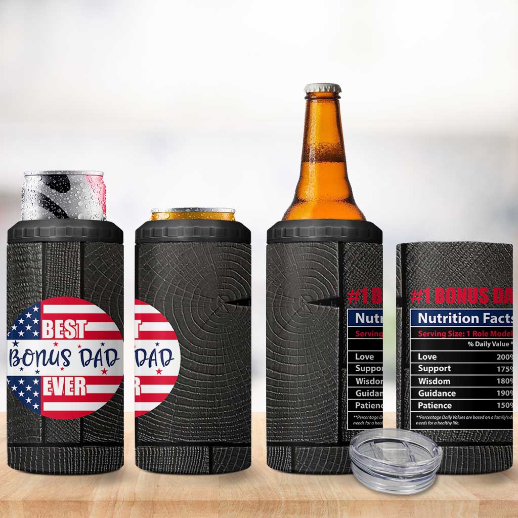 Best Bonus Dad Ever 4 in 1 Can Cooler Tumbler Step Dad American Flag
